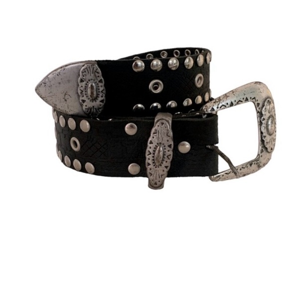 Black and Silver Metal Studded Genuine Leather Streetwear Belt Made in Canada - Picture 13 of 13